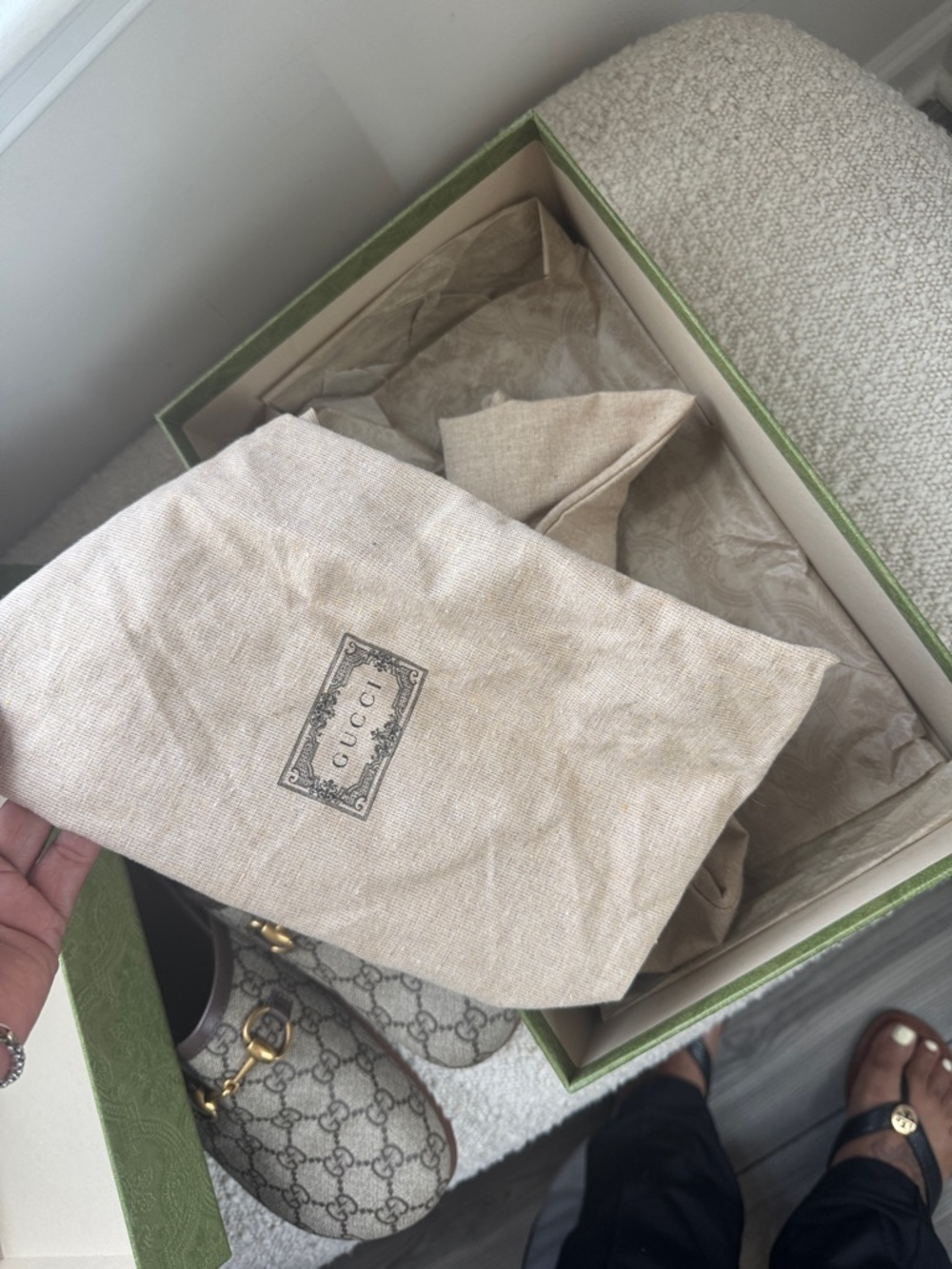 1000% Authentic Gucci Brown/Beige GG Canvas Horsebit Mule Size 9 - Picture 5 of 8